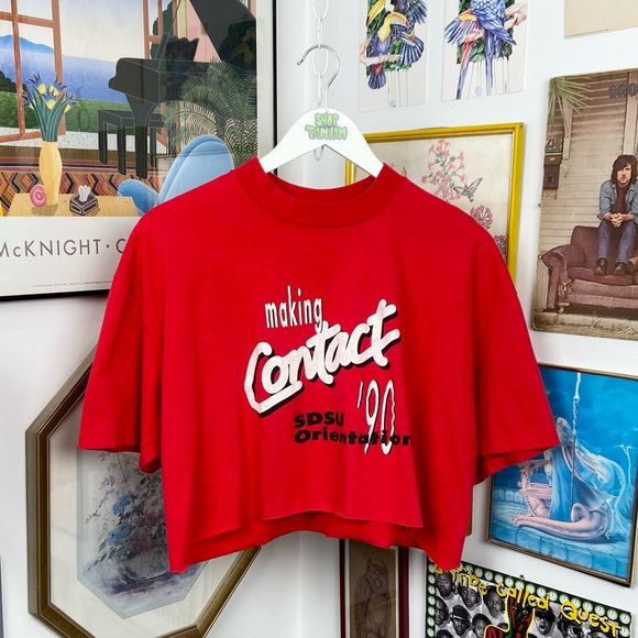 Vintage Tops - Vintage 1990 San Diego State University Cropped T-Shirt
